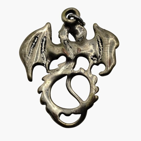 Dragon Pendant Flying Winged Goth Silver Tone 1.25" X 1" - Picture 4 of 6